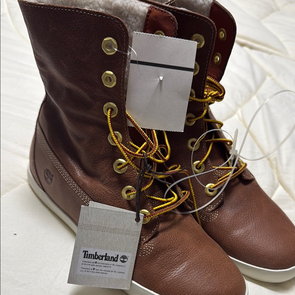 Timberland Dark Brown Leather Boots with Yellow Laces